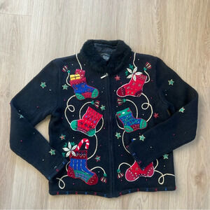 Designers studios originals ugly christmas sweater embroidery beaded small